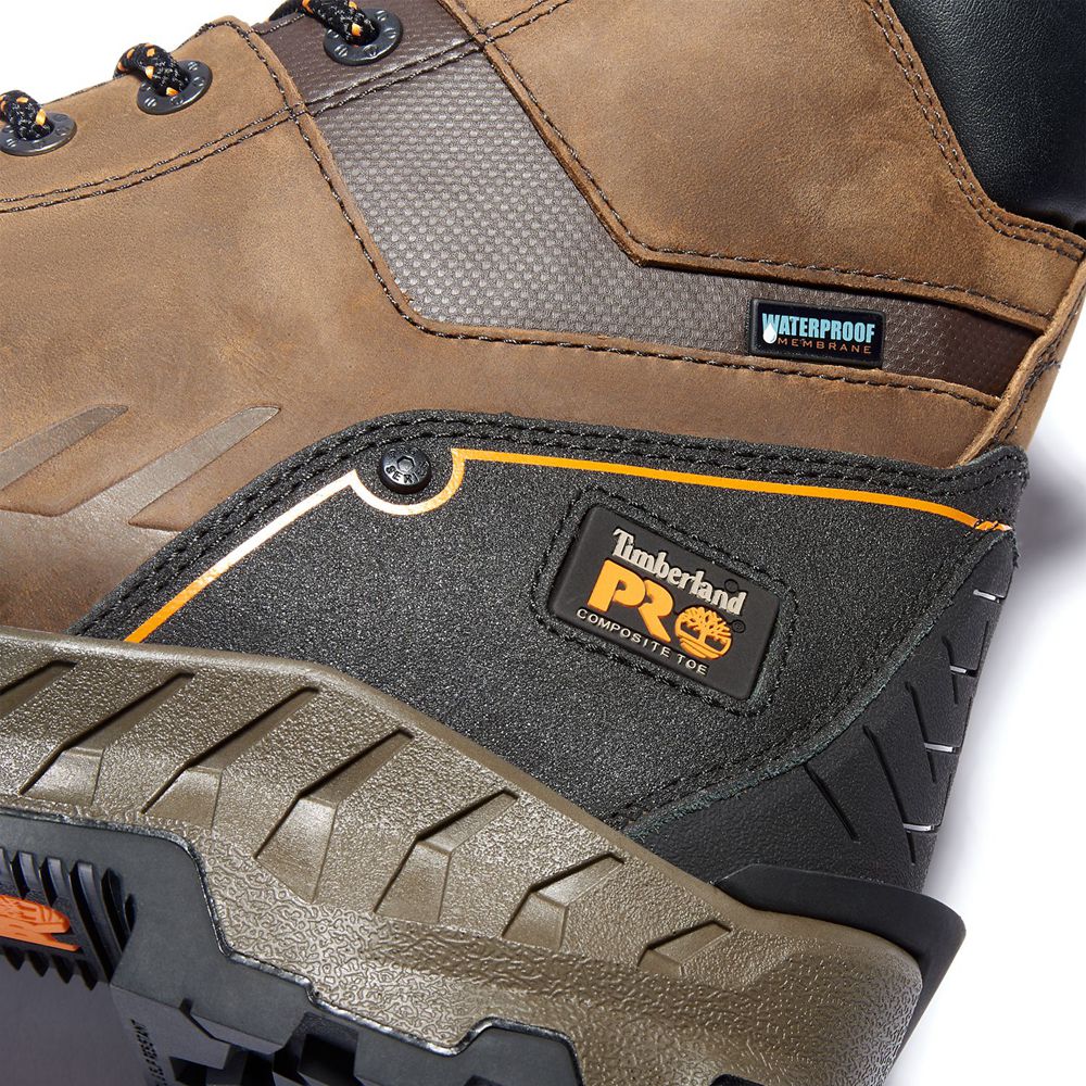 Timberland Pro Μποτακια Ανδρικα Καφε/Μαυρα - Work Summit 8-Inch Waterproof Composite-Toe Work - Gree